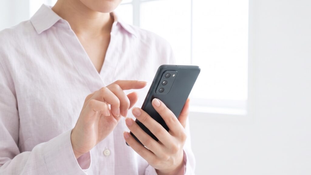 スマートフォンを操作する手元の画像。